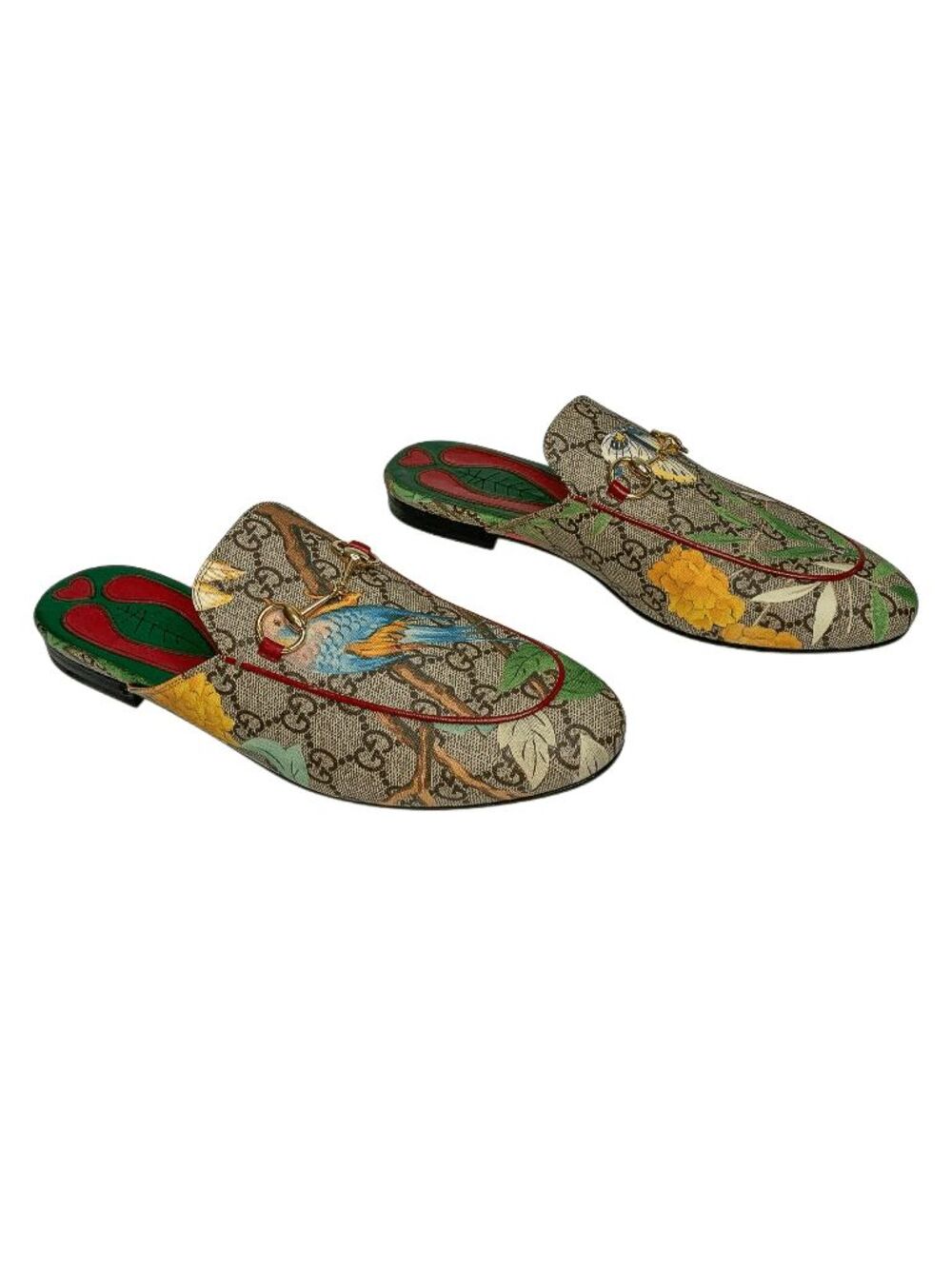 Gucci Princetown Tian Print GG Supreme Monogram Horsebit Logo Mule Flats EU 39.5